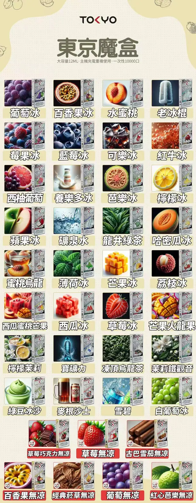 TOKYO MOHOO BOX 東京魔盒煙彈全部口味展示圖